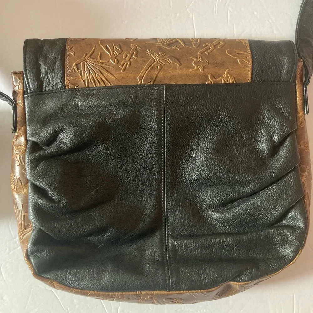 Carlos Falchi Black and Brown Embossed Crossbody Bag Vintage 80’s